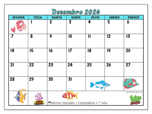 Calendário de dezembro de 2026 para imprimir - Peixes coloridos
