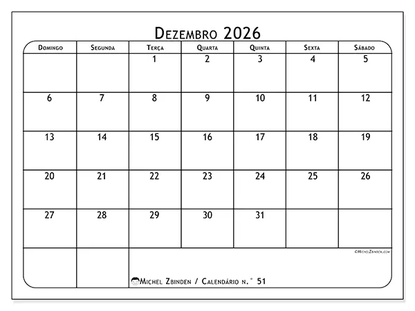Calendário de dezembro de 2026 para imprimir - Planeador de refeições - Semana de domingo a sábado