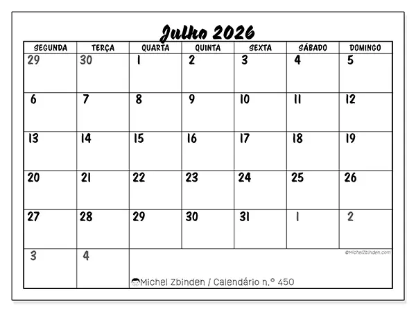 Calendário de julho de 2026 para imprimir - Organização detalhada