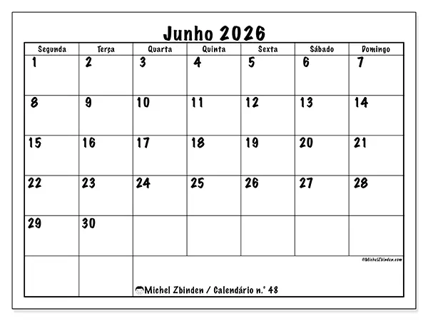 Calendário de junho de 2026 para imprimir