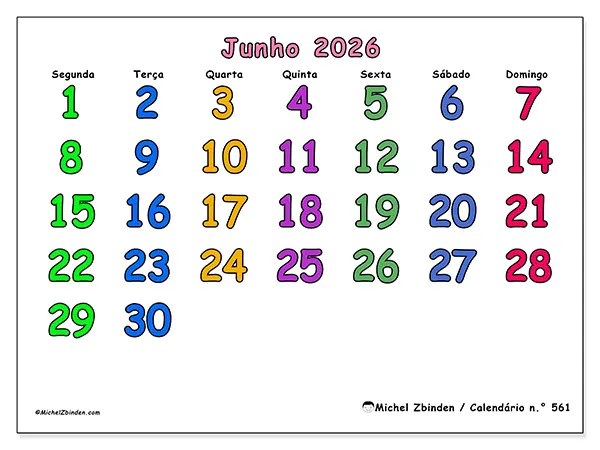 Calendário de junho de 2026 para imprimir - Momentos criativos