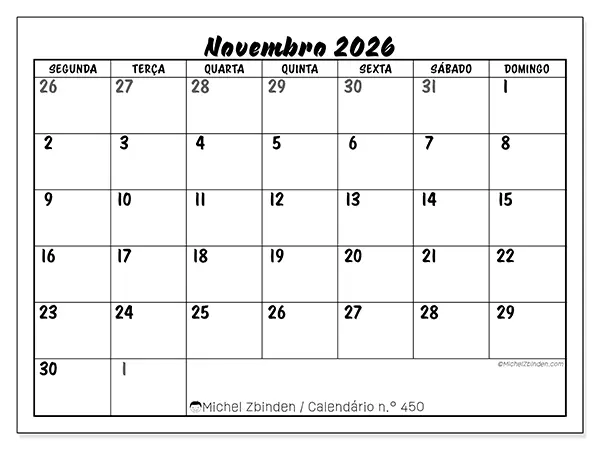 Calendário de novembro de 2026 para imprimir - Organização detalhada