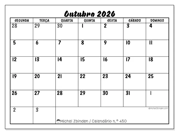 Calendário de outubro de 2026 para imprimir - Organização detalhada