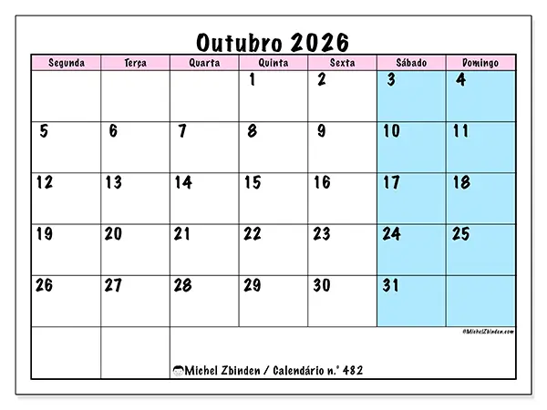 Calendário de outubro de 2026 para imprimir - Horário de equipa