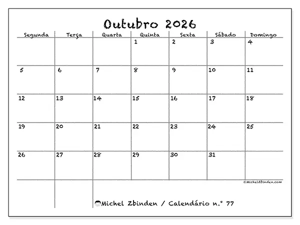 Calendário de outubro de 2026 para imprimir - Escola e família