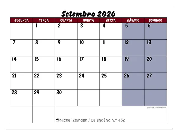 Calendário de setembro de 2026 para imprimir - Tarefas em cores