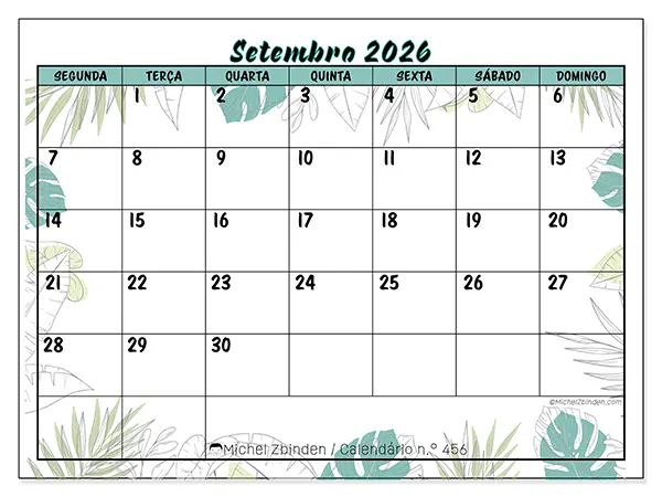 Calendário de setembro de 2026 para imprimir - Natureza e jardim