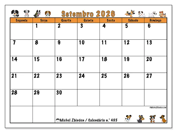 Calendário de setembro de 2026 para imprimir - Cães entusiasmados