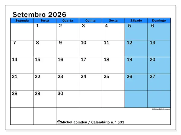 Calendário de setembro de 2026 para imprimir - Estudos dinâmicos