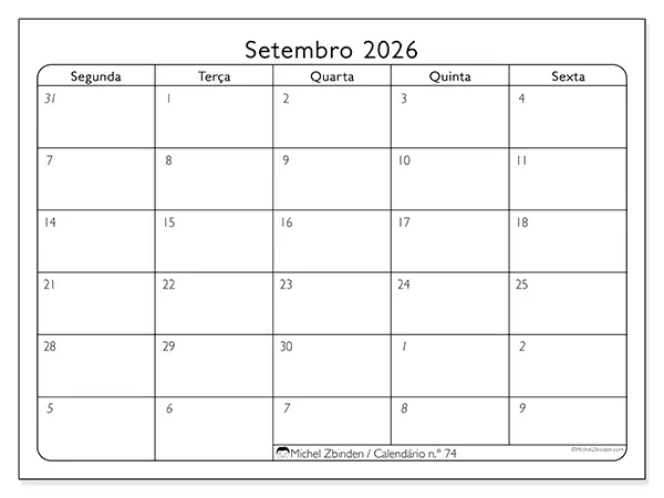 Calendário de setembro de 2026 para imprimir - Organização do trabalho