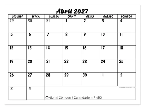 Calendário de abril de 2027 para imprimir - Organização detalhada