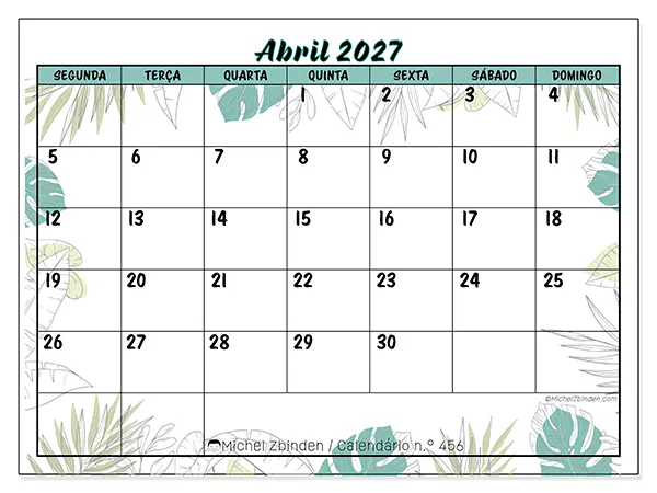 Calendário de abril de 2027 para imprimir - Natureza e jardim