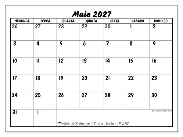 Calendário de maio de 2027 para imprimir - Organização detalhada