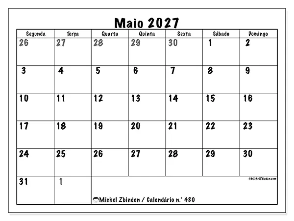 Calendário de maio de 2027 para imprimir - Planeamento completo