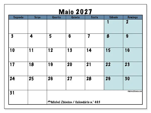 Calendário de maio de 2027 para imprimir - Estrutura para a escola