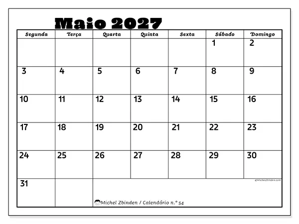 Calendário de maio de 2027 para imprimir - Atividades em família