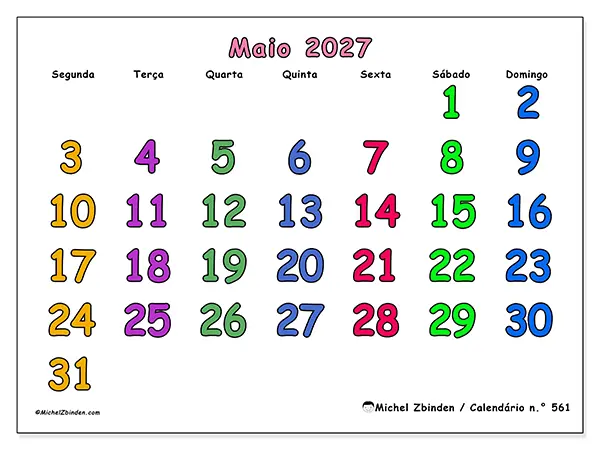 Calendário de maio de 2027 para imprimir - Momentos criativos