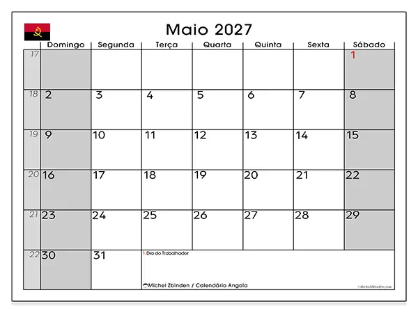 Calendário de maio de 2027 para imprimir - Angola