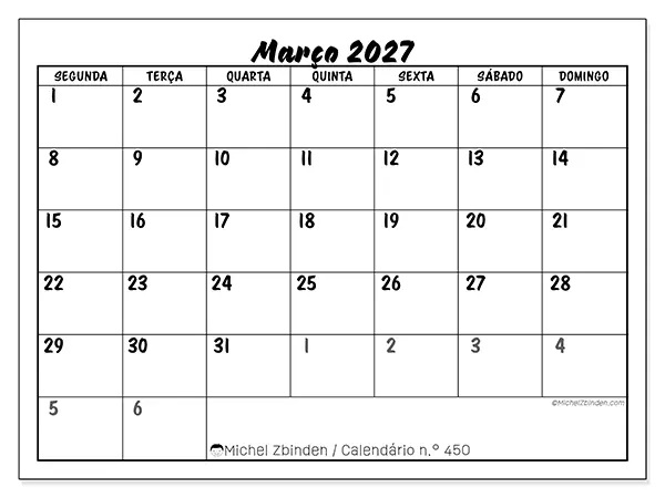 Calendário de março de 2027 para imprimir - Organização detalhada