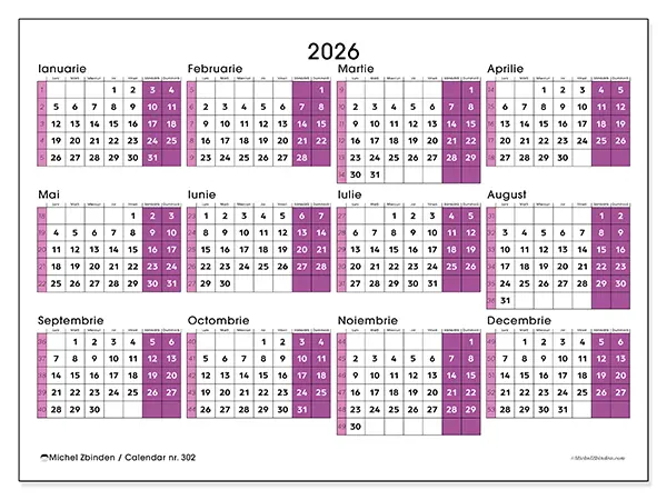 Calendar anual 2026 de tipărit - Birou dinamic