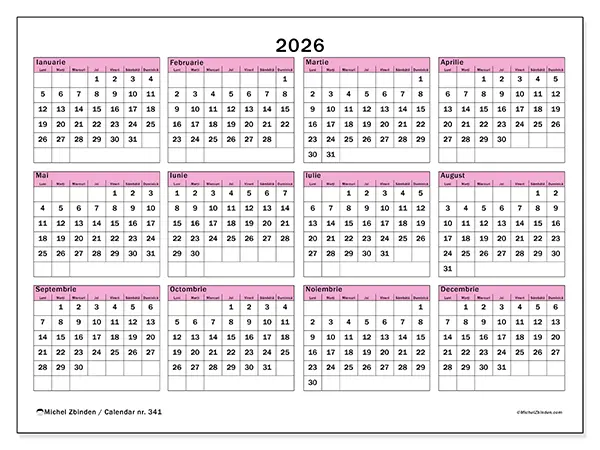 Calendar anual 2026 de tipărit - Planificare și previziune