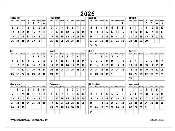 Calendar anual 2026 de tipărit - Școală și studii