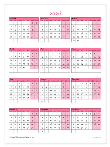 Calendar anual 2026 de tipărit - Delicatețe și farmec