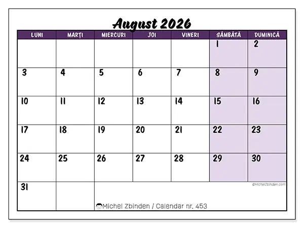 Calendar august 2026 de tipărit - Sarcini colorate