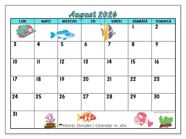 Calendar august 2026 de tipărit - Pești colorați