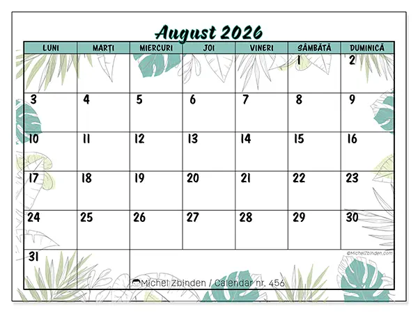 Calendar august 2026 de tipărit - Natură și grădină