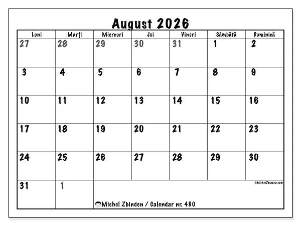 Calendar august 2026 de tipărit - Planificare completă