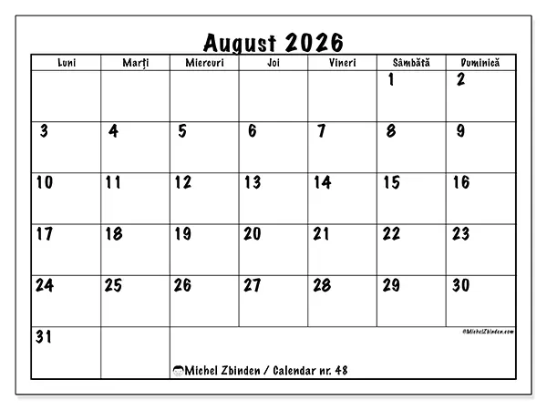 Calendar august 2026 de tipărit - Planuri zilnice
