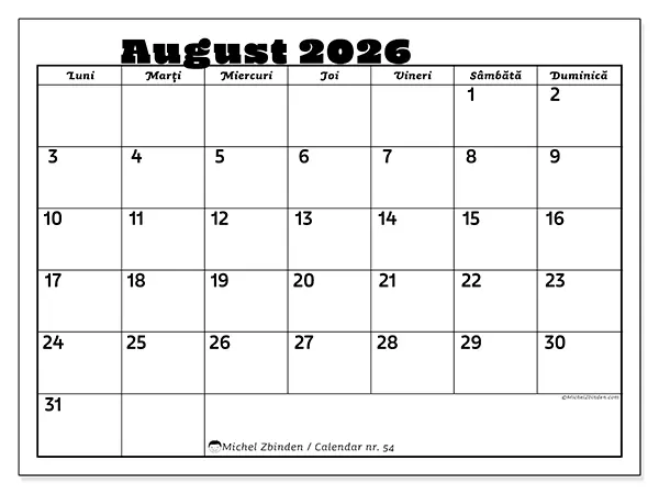 Calendar august 2026 de tipărit - Activități în familie