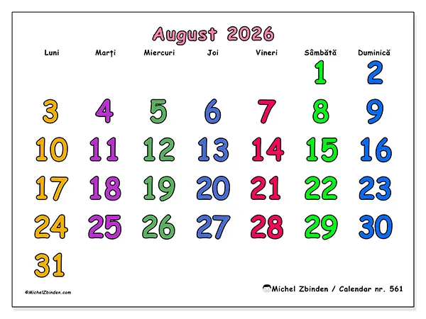 Calendar august 2026 de tipărit - Momente creative