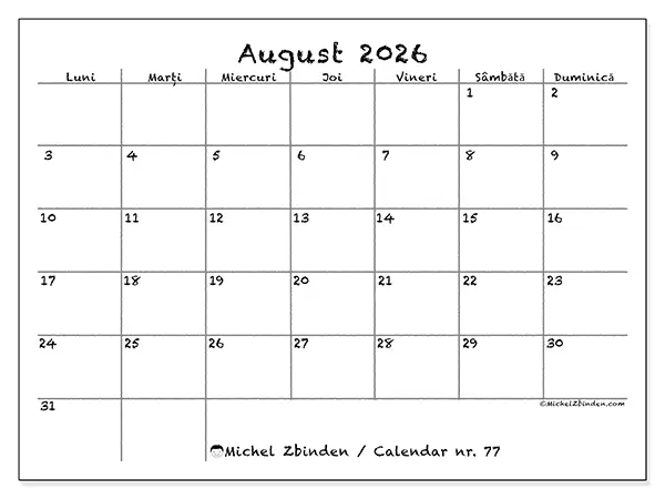 Calendar august 2026 de tipărit - Școală și familie