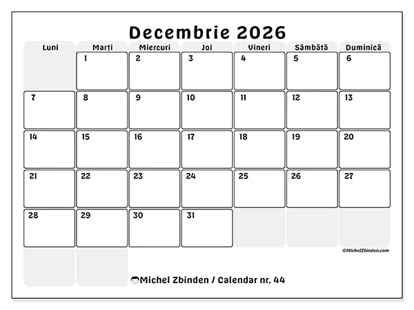 Calendar decembrie 2026 de tipărit - Planificare structurată