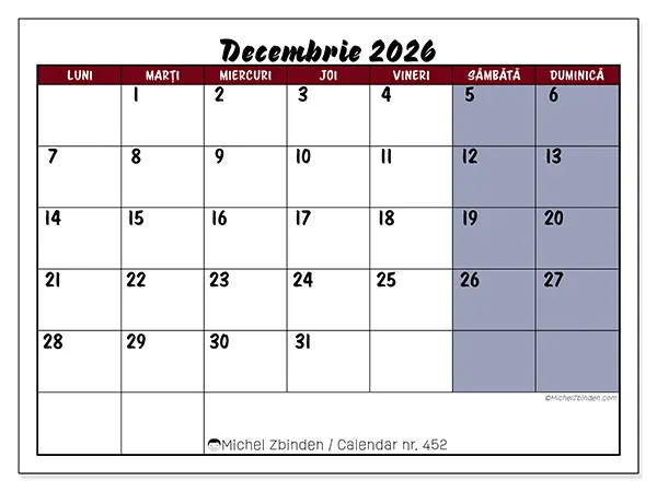 Calendar decembrie 2026 de tipărit - Sarcini în culori