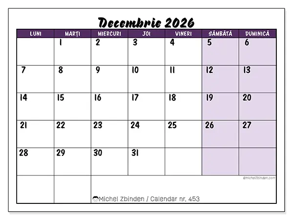 Calendar decembrie 2026 de tipărit - Sarcini colorate
