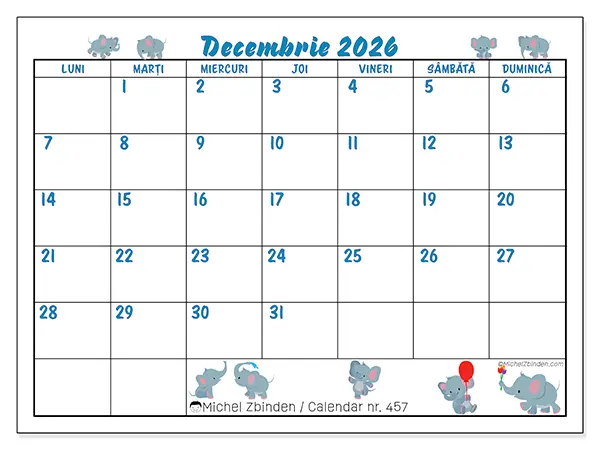 Calendar decembrie 2026 de tipărit - Elefanți mici