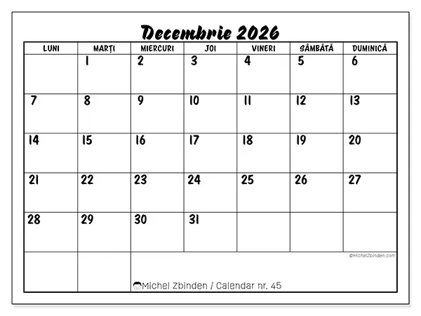 Calendar decembrie 2026 de tipărit - Succes școlar