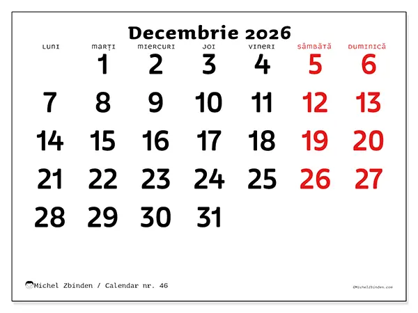 Calendar decembrie 2026 de tipărit - Viziune clară