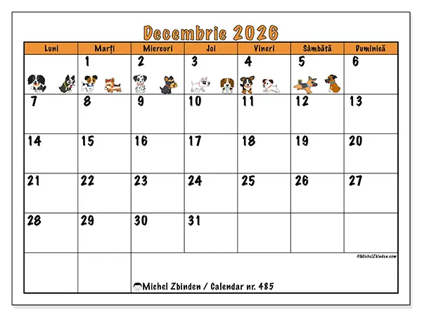 Calendar decembrie 2026 de tipărit - Câini entuziaști