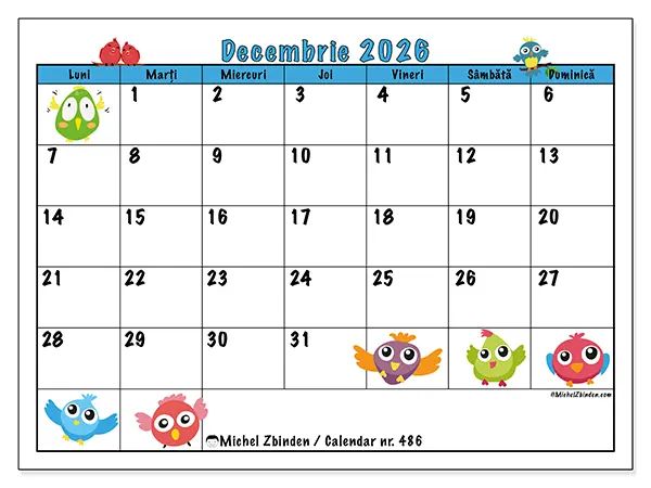 Calendar decembrie 2026 de tipărit - Păsări amuzante