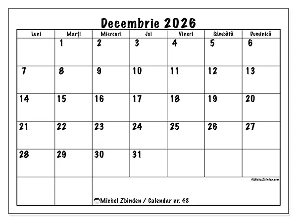 Calendar decembrie 2026 de tipărit - Planuri zilnice