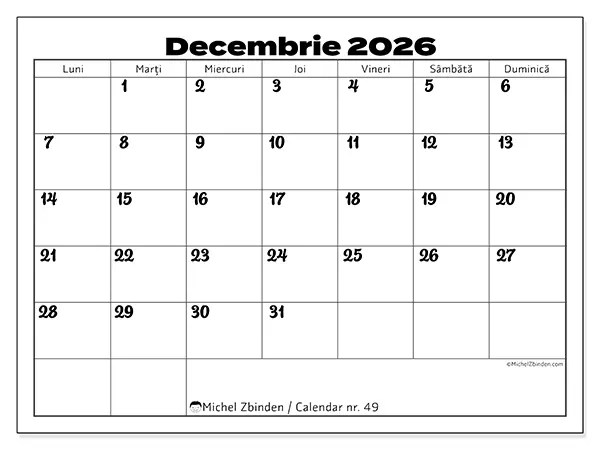 Calendar decembrie 2026 de tipărit - Coordonarea muncii