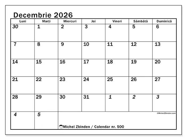 Calendar decembrie 2026 de tipărit - Planificare intensivă