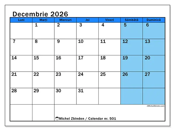 Calendar decembrie 2026 de tipărit - Studii dinamice