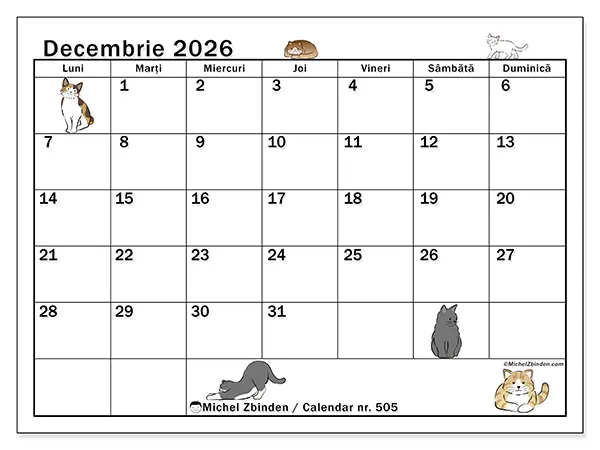 Calendar decembrie 2026 de tipărit - Viață de pisică