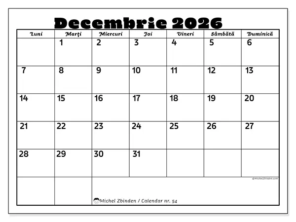 Calendar decembrie 2026 de tipărit - Activități în familie