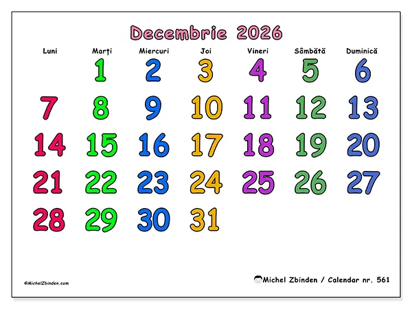 Calendar decembrie 2026 de tipărit - Momente creative